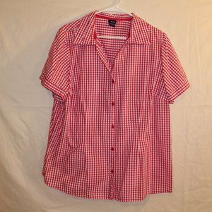Women's Pink Gingham Button-up shirt, Size 1X